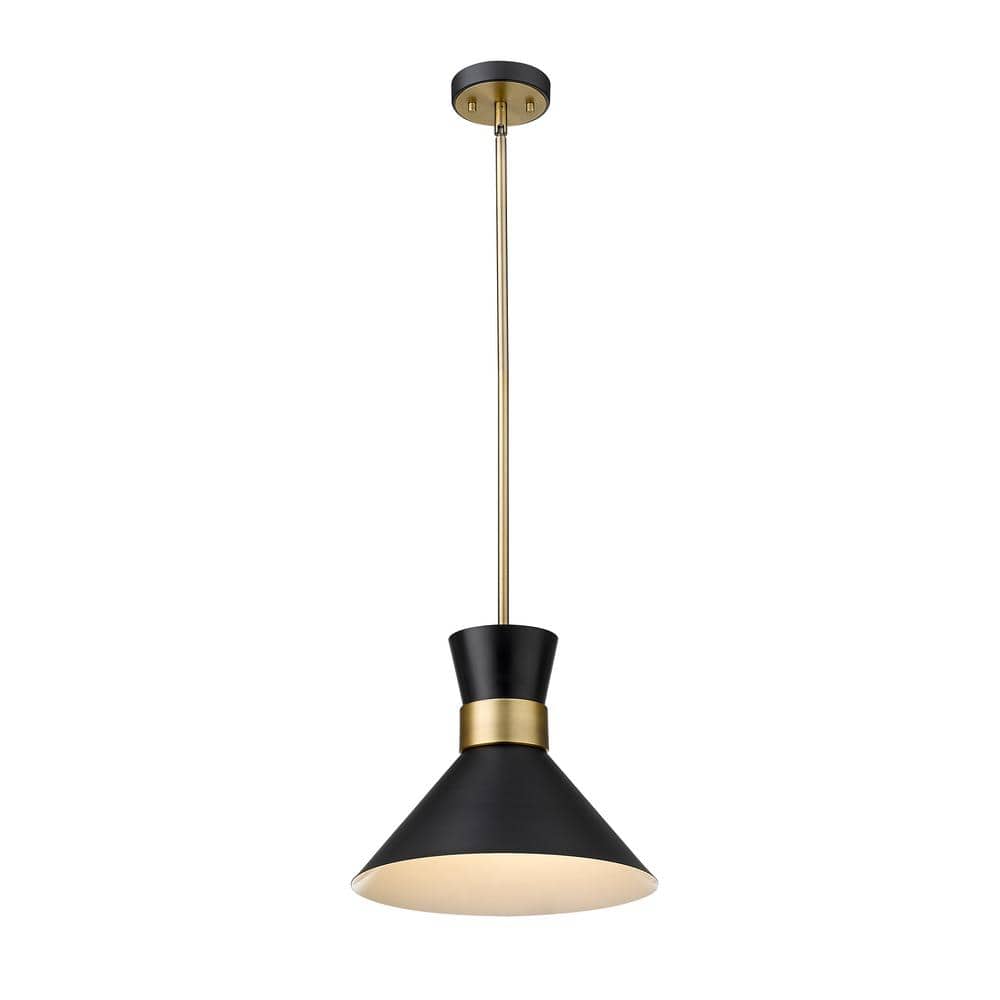 Z Lite 728P13-MB-HBR 13 in. Soriano 1 Light Matte Black & Heritage Brass Pendant Ceiling Light