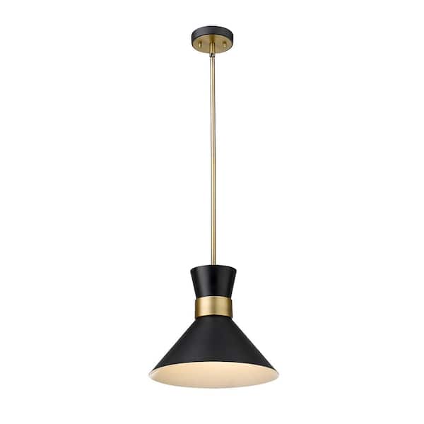 Unbranded 1-Light Matte Black and Heritage Brass Pendant with Matte Black Metal Shade