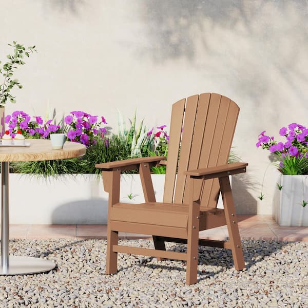 Altura Outdoor Patio Fade Resistant HDPE Plastic Adirondack Style Dining Chair with Arms in Teak