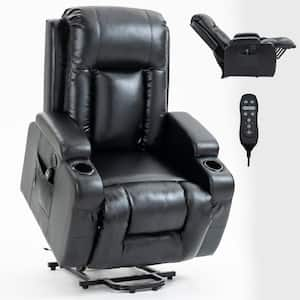 Black PU Leather Motor Power Lift Massage Recliner Chair with USB Port