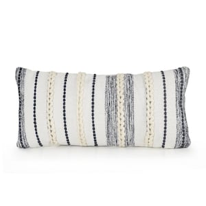 Braided White / Navy 14 in. x 28 in. Contemporary Throw Pillow