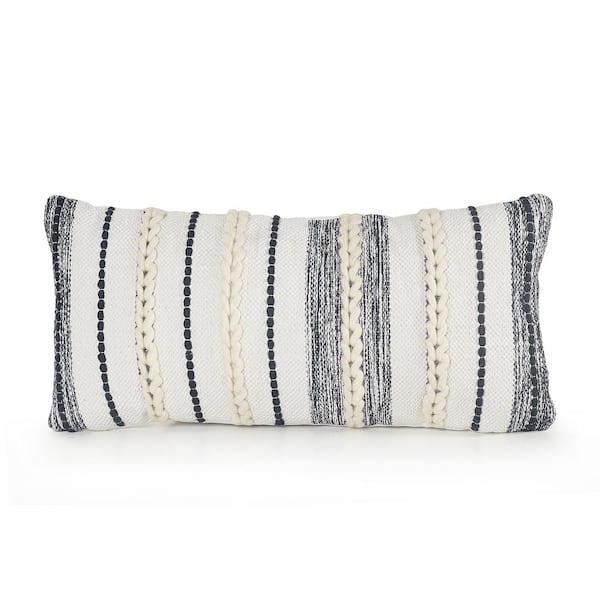 LR Home Braided White / Navy 14 in. x 28 in. Contemporary Throw Pillow