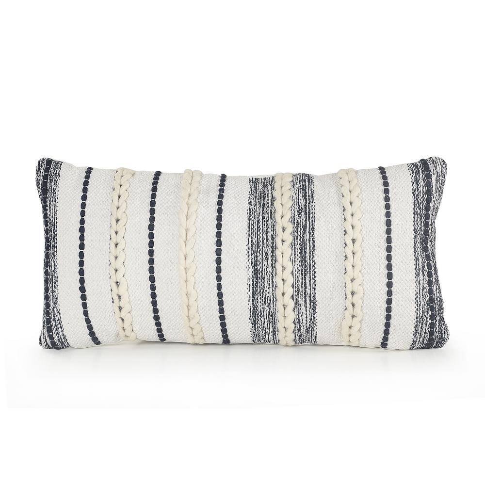 Braided White / Navy 14 in. x 28 in. Contemporary Throw Pillow