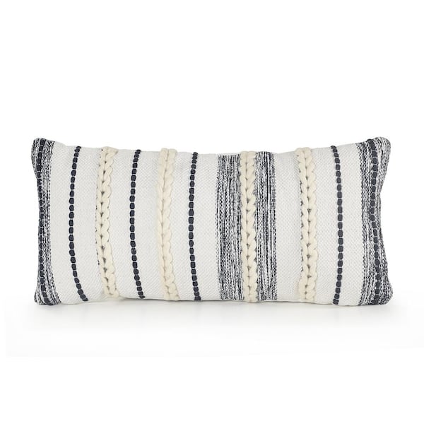 Unbranded Braided White / Navy 14 in. x 28 in. Contemporary Throw Pillow