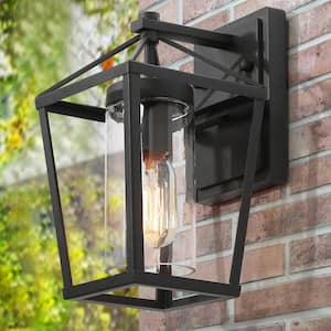 Modern Black Outdoor Wall Light, 1-Light Farmhouse Outdoor Wall Lantern Sconce with Clear Glass Shade
