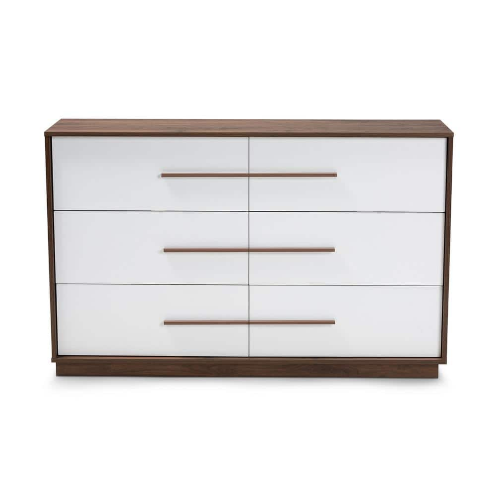 Baxton Studio Mette 6 Drawer White and Walnut Dresser 157 9696 HD