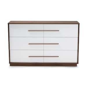 Mette 6-Drawer White and Walnut Dresser