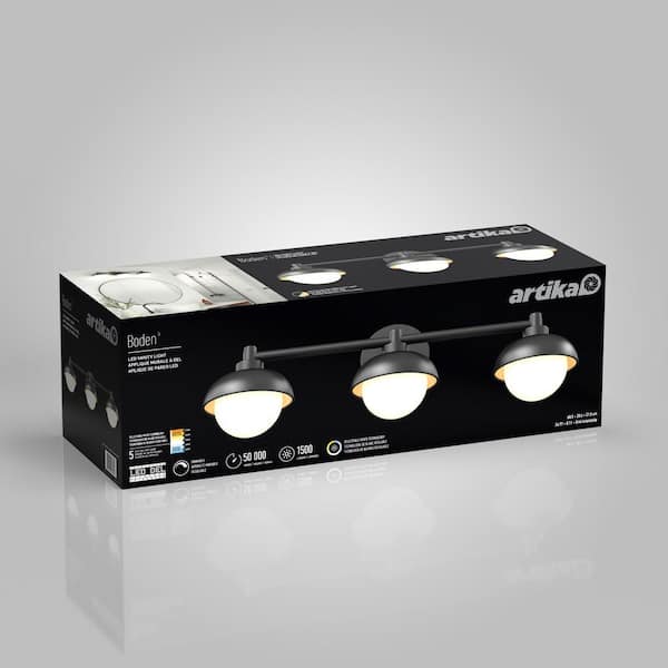Artika Boden 27 in. 3 Light Black & Wood Modern Integrated LED 5