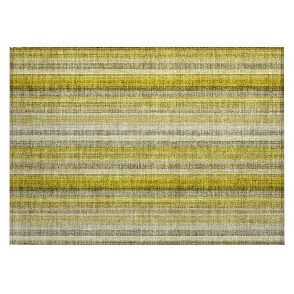 Gold 2 ft. x 3 ft. Woven Striped Rectangle Indoor/Outdoor Area Rug