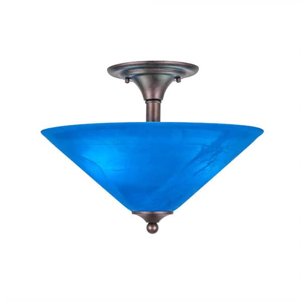 Unbranded Bristol 12.75 in. 2-Light Bronze Semi-Flush with 16 in. Blue Italian Glass Shade No Bulbs Included