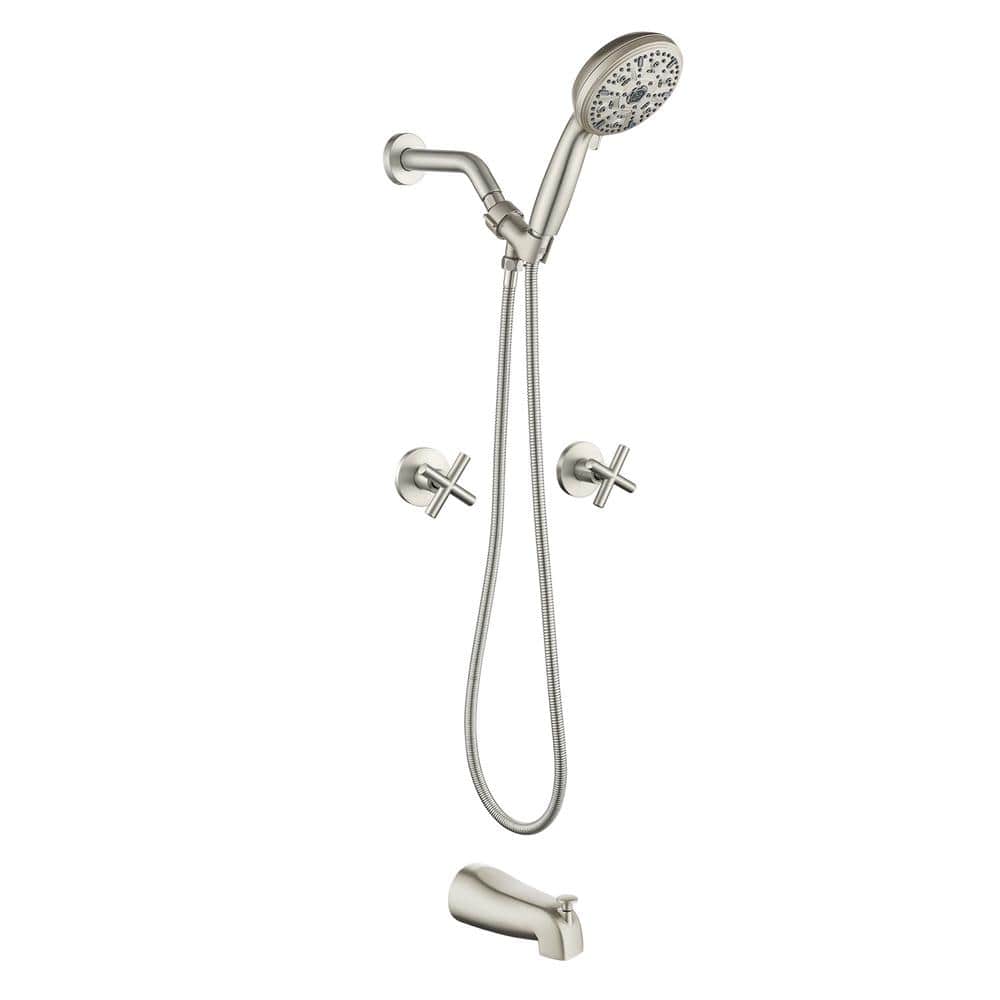 Double Handle 10-Spray Tub and Shower Faucet 1.8 GPM in Brushed Nickel (Val