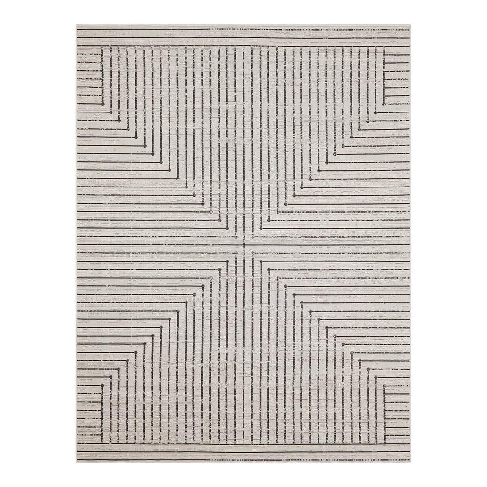 Hampton Bay Avondale Beige 9 ft. x 12 ft. Striped Indoor/Outdoor Area