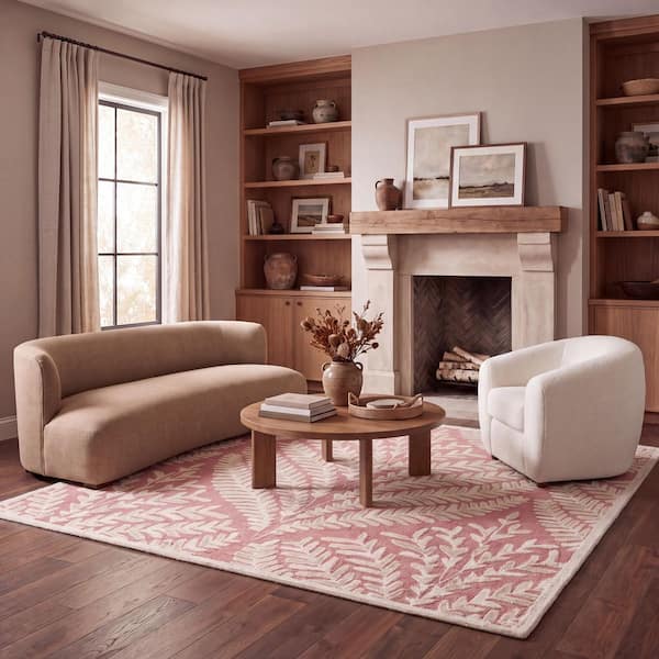 Capri 5 x 5 Pink/Ivory Leaf Square Rug