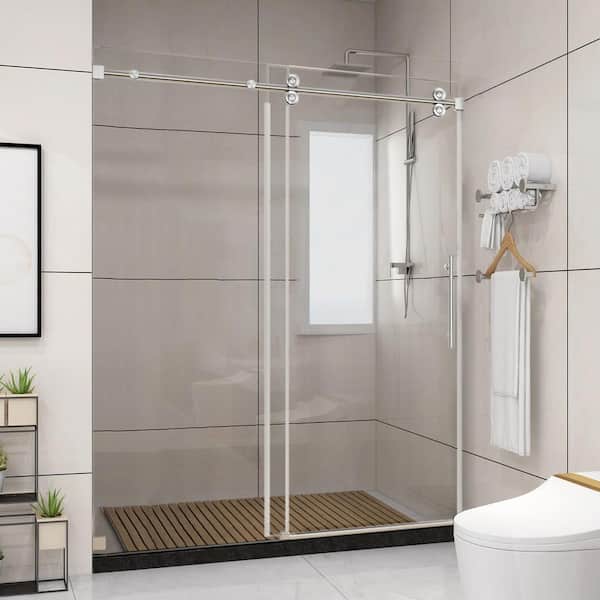 Satico 60 in. W x 66 in. H Single Sliding Frameless Shower Door/Enclosure in Chrome with Clear Glass