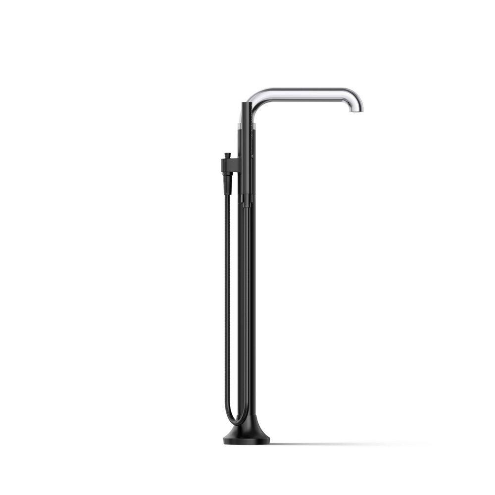 Tone Matte Black and Polished Chrome Freestanding Tub Faucet with Handshower