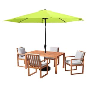6 Piece Set, Weston Wood Outdoor Dining Table Set with 4 Cushioned Chairs, and 10-Foot Auto Tilt Umbrella Lime Green