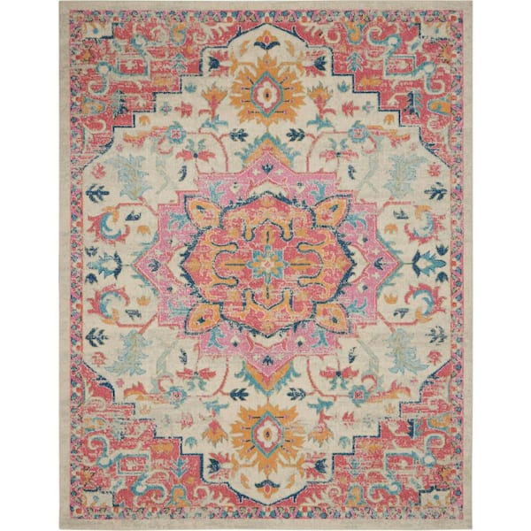 Nourison Passion Ivory Pink 6 ft. x 9 ft. Bordered Transitional Area Rug