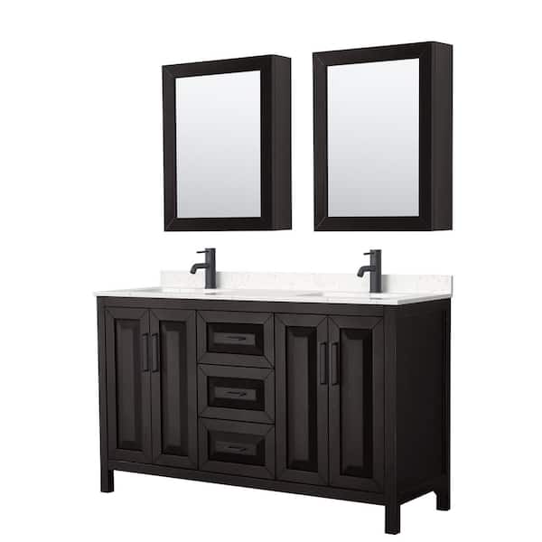 Wyndham Collection Daria 60 in. W x 22 in. D x 35.75 in. H Double Bath Vanity in Dark Espresso w/ Carrara Cultured Marble Top , MC Mirrors