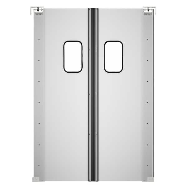 60 in. x 84 in. Universal/Reversible Silver Finished Aluminum Commercial Doors Slab Swinging Traffic Doors 9 x 14 Window