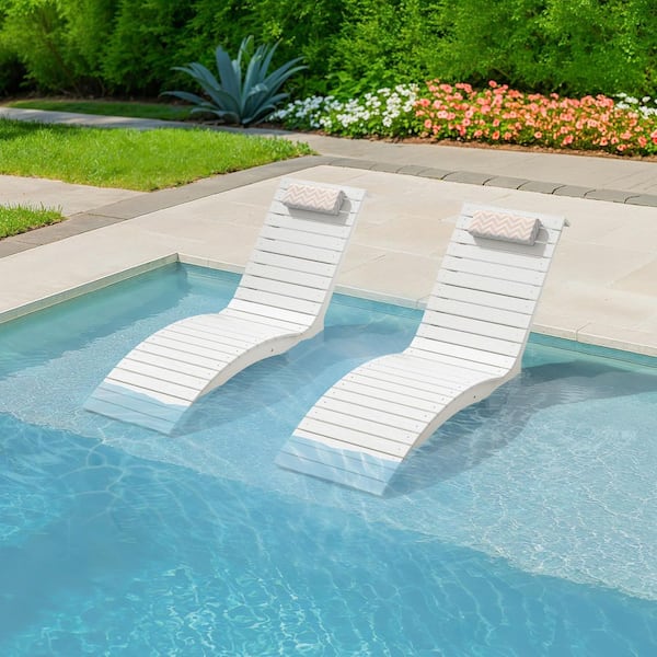 White HDPS Plastic Aquawave Outdoor Chaise Lounge UV Protection Waterproof Pool Lounge Chairs with Headrest (Set of 2)