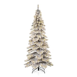 7.5 ft. Pre-Lit Flocked Layered Spruce Artificial Christmas Tree with 350 LED Light Bulbs