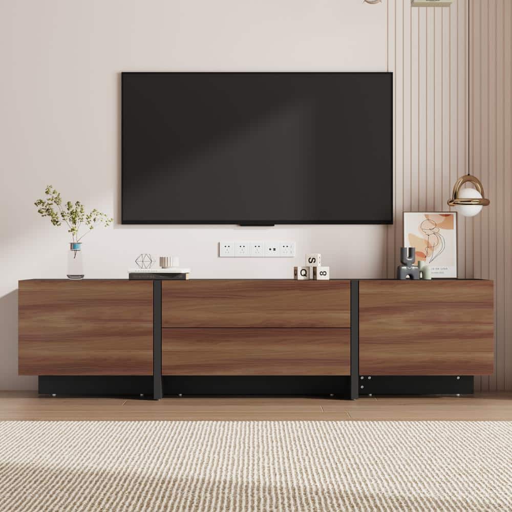 Black, Brown Wooden Grain TV Stand, Entertainment Center Fits TV's up to 90 in. with 2 Drawer, 2 Shelves for Storage price history on PriceWatchPro