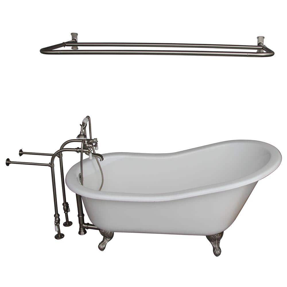 5 ft. Cast Iron Ball and Claw Feet Slipper Tub in White with Brushed Nickel