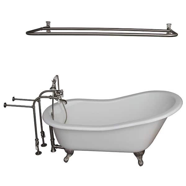 Barclay Products 5.6 ft. Cast Iron Ball and Claw Feet Slipper Tub in White with Brushed Nickel Accessories
