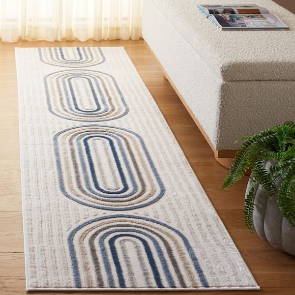 Saylor 2 ft. x 8 ft. Ivory/Blue Gray Striped Arches Runner Rug