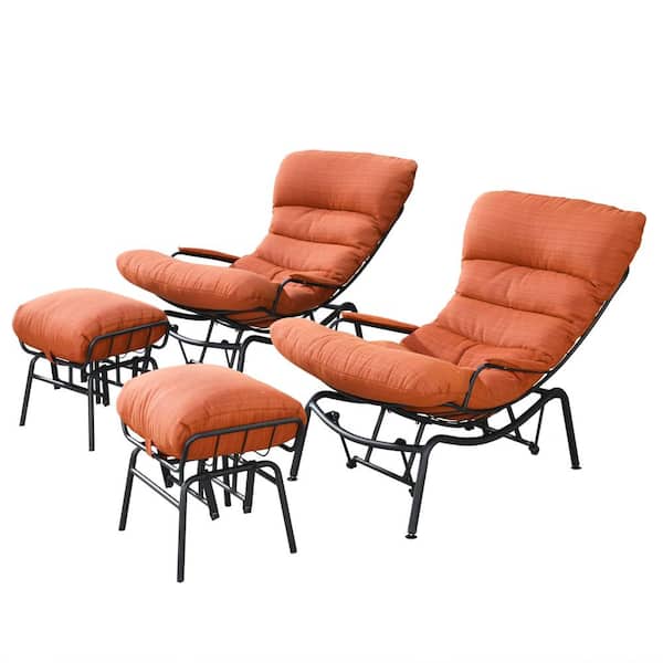 OVIOS Beauty 4-Piece Metal Outdoor Patio Outdoor Rocking Chair with Orange Red Cushions