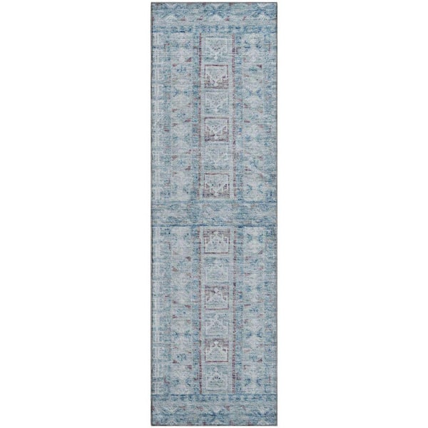 Mayfield Premium Machine Washable Abstract AMF2173 Blue 2 ft. x 7 ft. Runner Rug