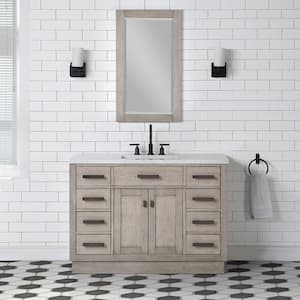 Chestnut 48 in. W x 21.5 in. D Vanity in Grey Oak with Marble Vanity Top in White with White Basin and Mirror