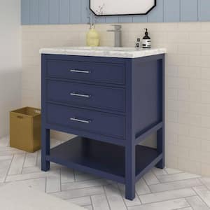 Smania 30 in. W x 22 in. D x 35.63 in. H Single-Sink Freestanding Bath Vanity in Marine Blue with Carrara Marble Top