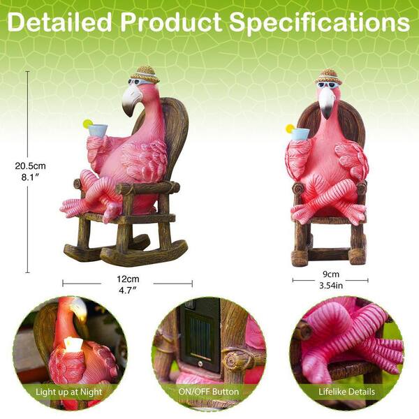 Goodeco 8 in. Pink Resin Solar Flamingo Statue for Outdoor Garden