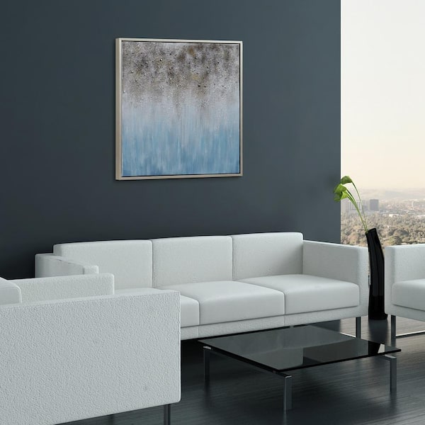 Blue Shadow Textured Metallic Hand Painted by Martin Edwards Framed Abstract Canvas Wall Art