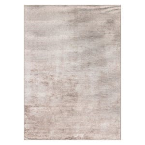 Contemporary Distressed Stripe Machine Washable 3 ft. 3 in. x 5 ft. Beige Area Rug