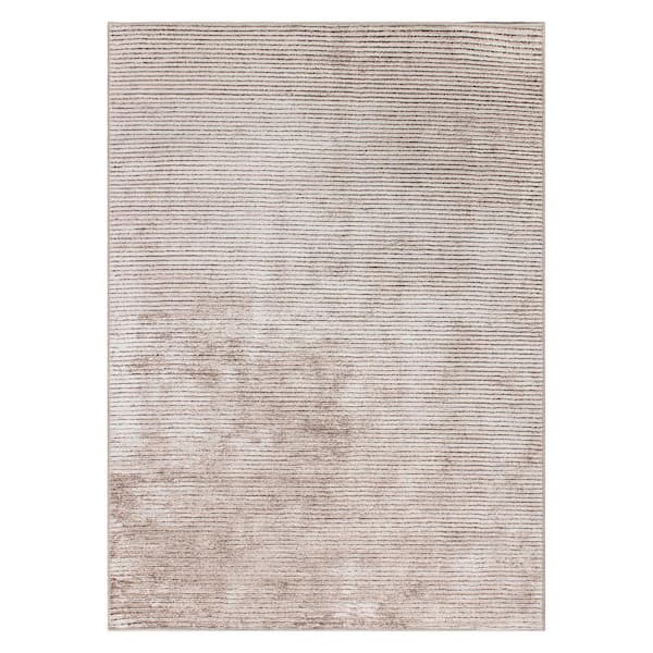 World Rug Gallery Contemporary Distressed Stripe Machine Washable 3 ft. 3 in. x 5 ft. Beige Area Rug