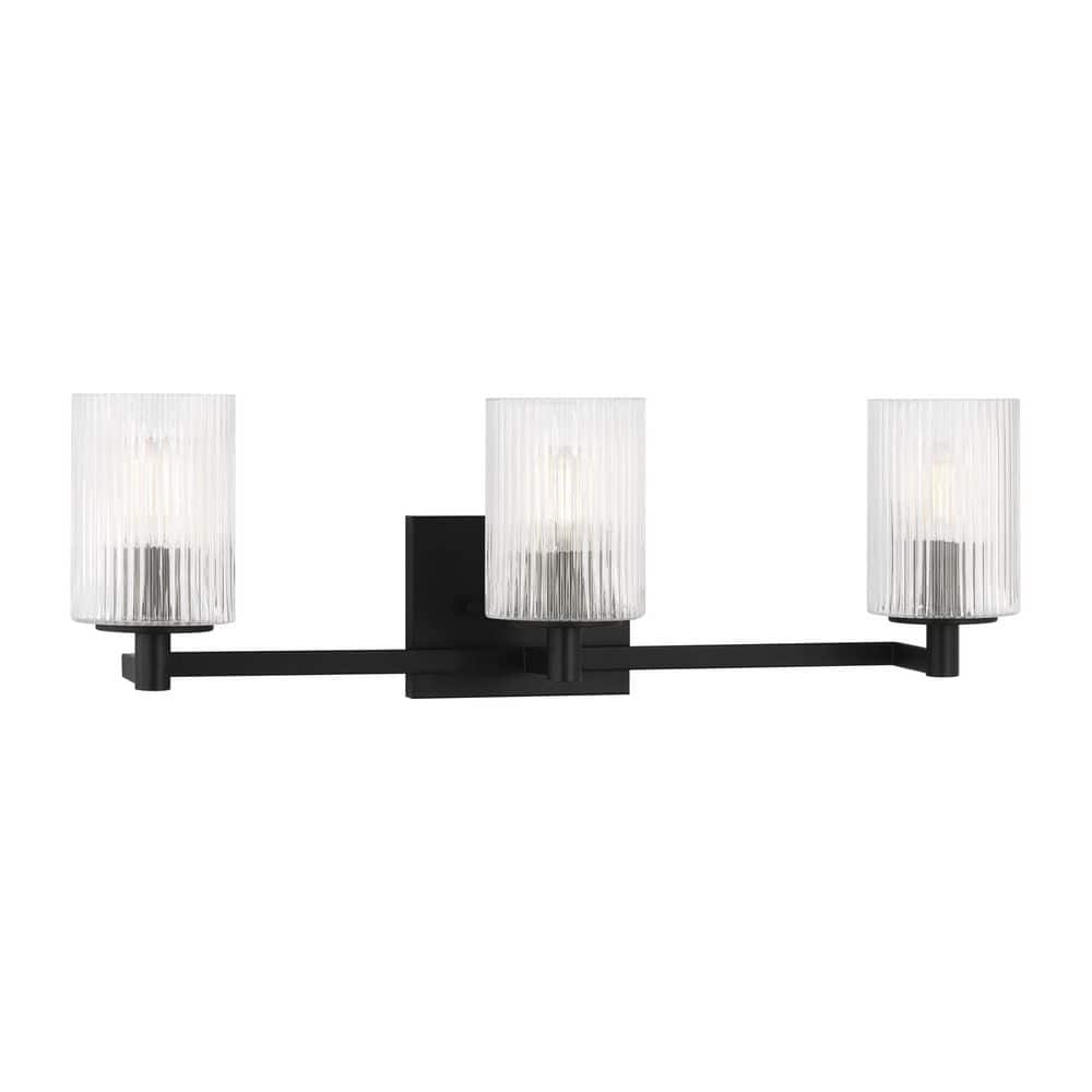 Lando 24.625 in. W 3-Light Midnight Black Bathroom Vanity Light with Clear Fluted Glass Shades and LED Bulbs Included price history on PriceWatchPro