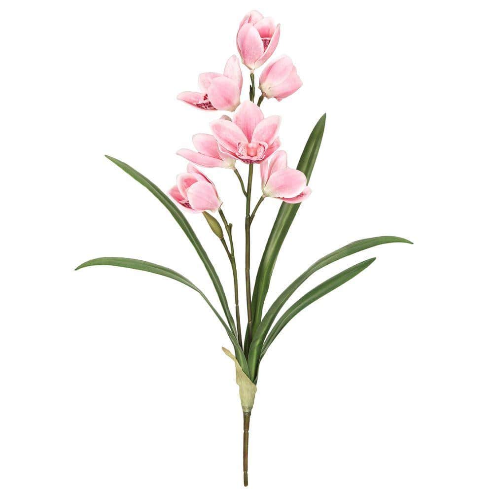 LIVING LUXURY 20 in. Pink Artificial Cymbidium Orchid Plant Flower