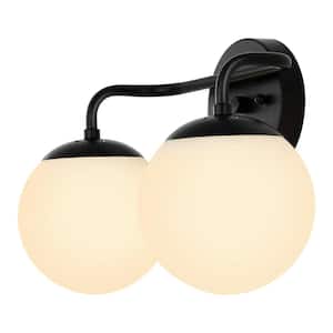Louis Parisian Globe 15 in. 2-Light Metal/Frosted Glass Modern Contemporary LED Vanity Light, Black