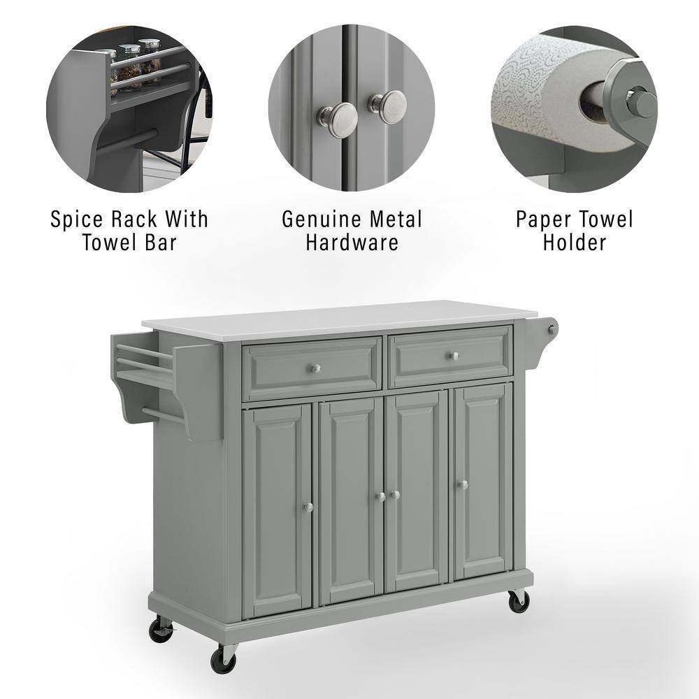 Gray Granite Top Kitchen Cart with Storage and Spice Rack