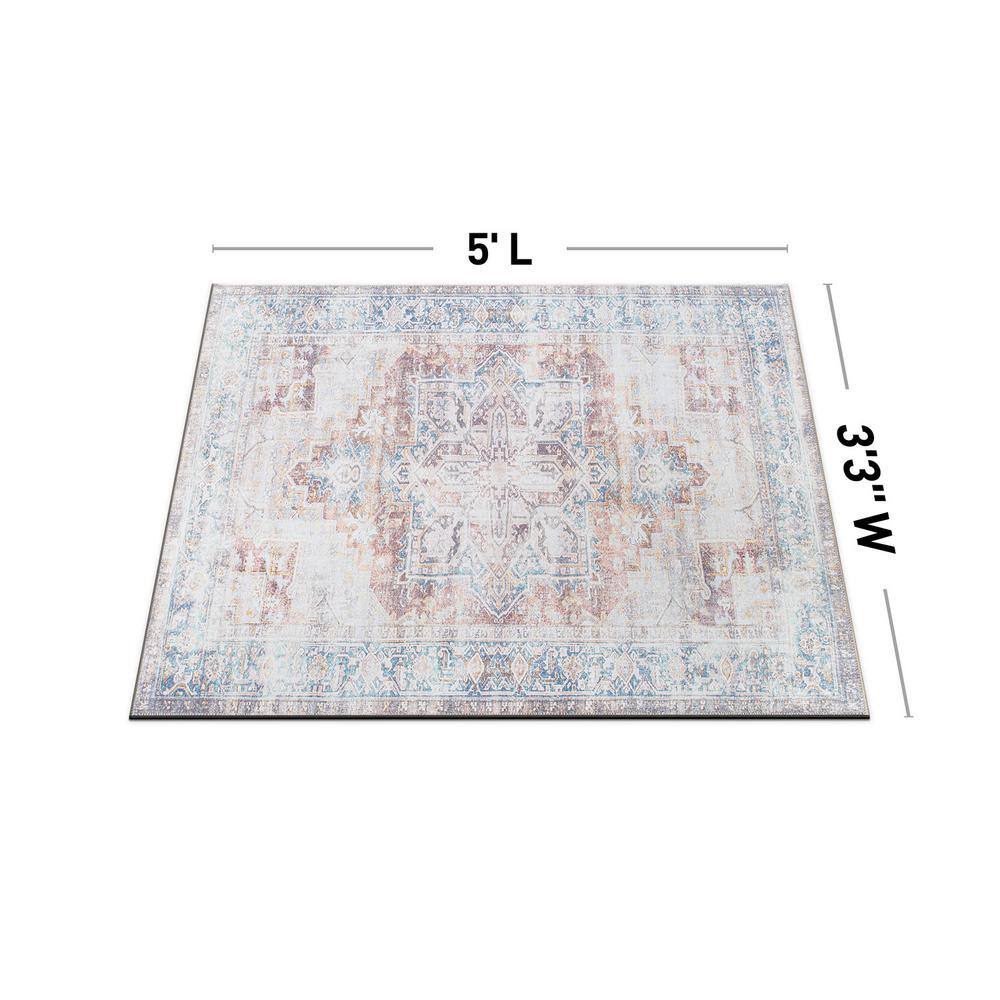 Rust and Blue Medallion Flat Woven Machine Washable Area Rug