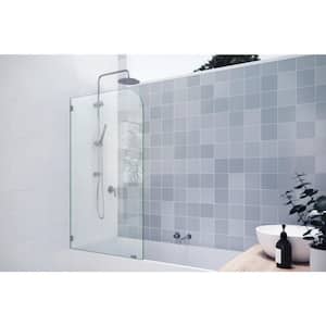 34 in. x 58.25 in. Single Fixed Frameless Panel Radius Bathtub Shower Tub Door