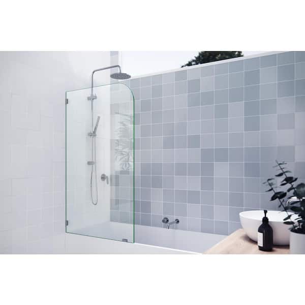 Glass Warehouse 34 in. x 58.25 in. Single Fixed Frameless Panel Radius Bathtub Shower Tub Door