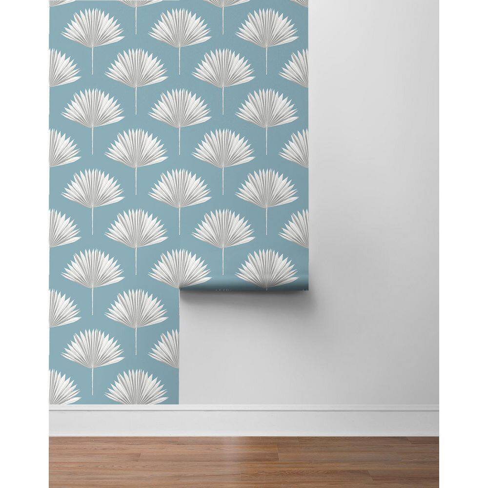 Blue Patina Tropical Fan Palm Vinyl Peel and Stick Wallpaper Roll