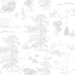 Disney Winnie The Pooh Grey Toile Peel and Stick Wallpaper
