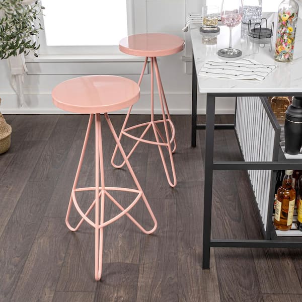 JONATHAN Y Trinity 30 in. Modern Industrial Metal Tripod Backless Bar Stool, Pink Frame