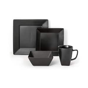 Quad 16-Piece Casual Black Porcelain Dinnerware Set (Service for 4)