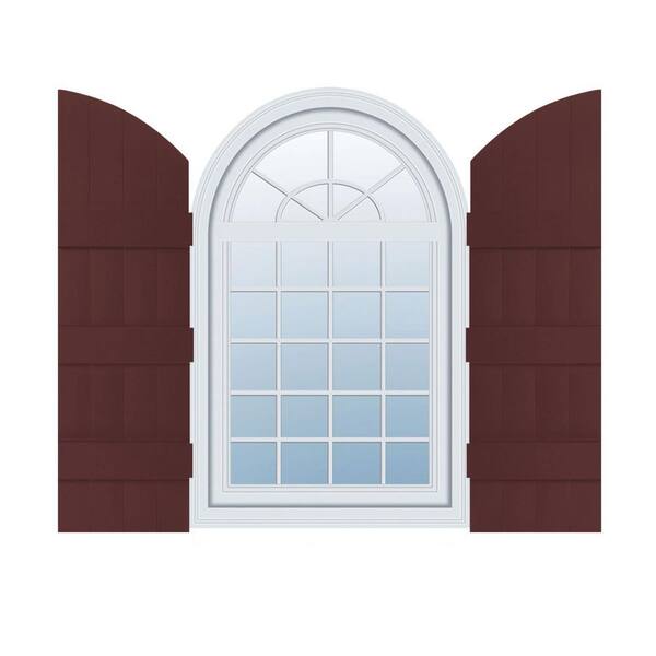 Ekena Millwork 14 in. x 69 in. Lifetime Vinyl Standard Four Board Joined w/ Archtop Board and Batten Shutters Pair Bordeaux