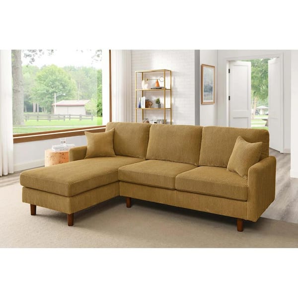 Renata 92.5 in. 2-Piece Corduroy Upholstered L-Shaped Sectional Sofa in Ginger with Chaise, Wooden Legs